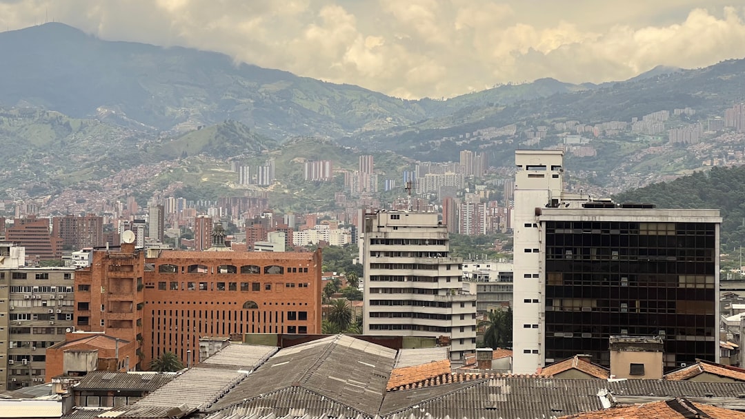 Medellin surrounded by Andes mountains clear sky dry season