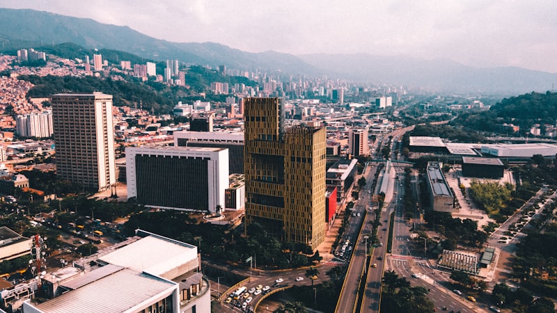Aerial view Medellin city different neighborhoods price levels