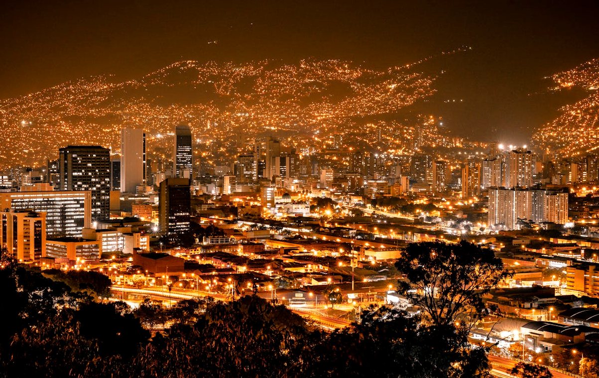 Medellin Colombia night cityscape Alumbrado Christmas lights season